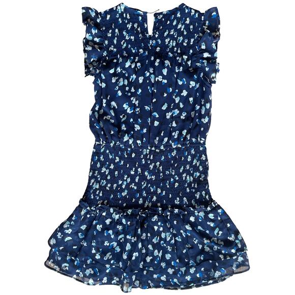 Aqua Girls’ Speckle Flutter Smocked Big Kid Dress, Navy Blue Floral - Size Large - Picture 4 of 11